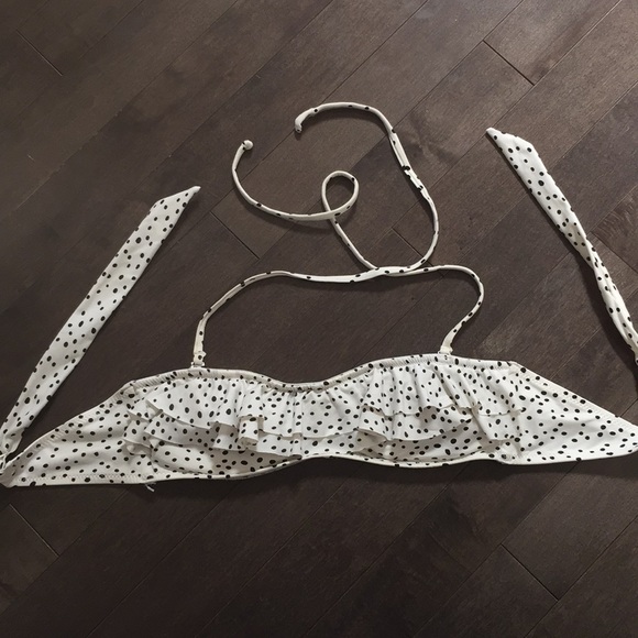 White/Cream Ruffle and Polka-Dot Swimuit Top - Picture 1 of 4